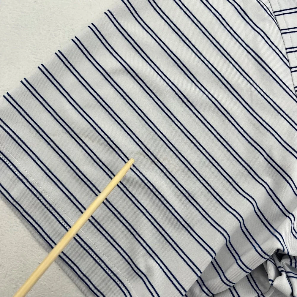 Augusta National Mens Size L Golf Polo Shirt White Blue Striped Short Sleeve - Picture 3 of 7